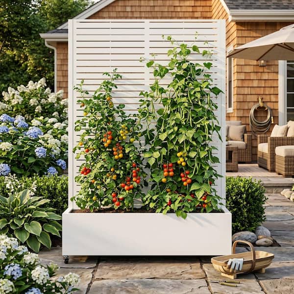 Metal Planter Box with Trellis, 73"x47"x16" Metal Raised Garden Bed with Trellis, Metal Planter Box with Drainage Holes