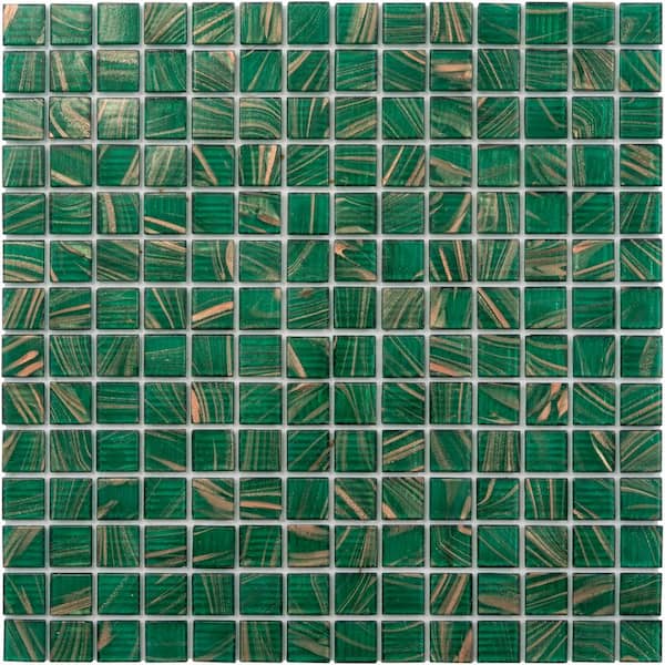Apollo Tile Celestial 4" x 6" Glossy Lincoln Green & Gold Glass Mosaic Uniform square Wall & Floor Sample Tile 0.13 sq. ft./1-Pack