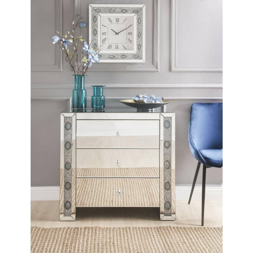 Sonya Mirrored Console Table with Faux Agate Inlay, 36x32"