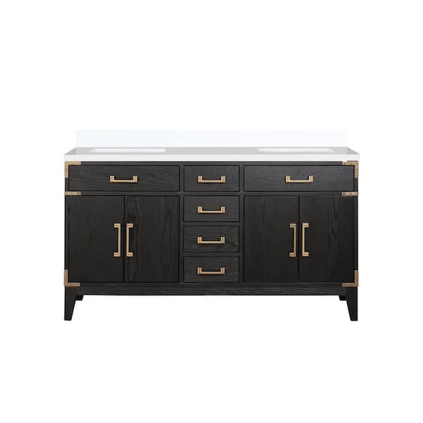 Fossa 60 in W x 22 in D Black Oak Double Bath Vanity with Cultured Marble Top