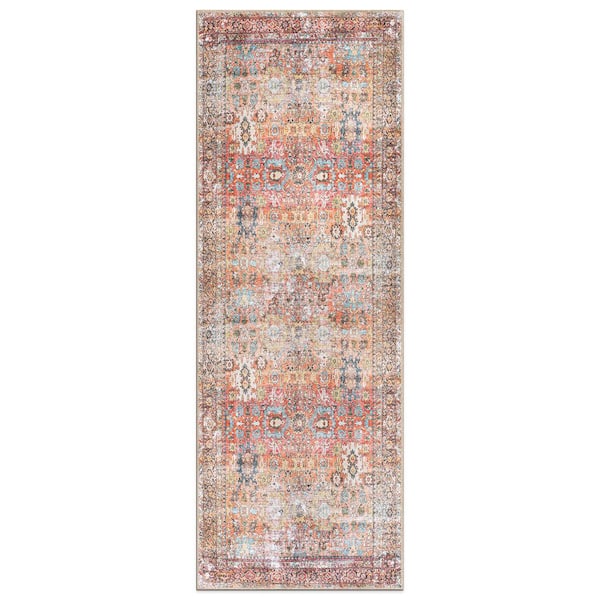 Amber Multi 2 ft. 6 in. x 10 ft. Transitional Distressed Machine Washable Non Slip Runner Rug