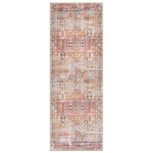 Amber Multi 2 ft. 6 in. x 7 ft. Transitional Distressed Machine Washable Non Slip Runner Rug