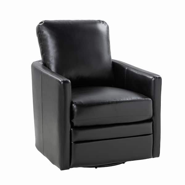 JAYDEN CREATION Denver Mid-Century Modern Black LuxeComfort Upholstered Swivel Curved Barrel Chair with a Metal Base