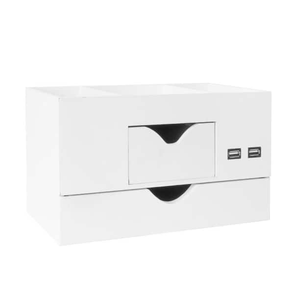 White 9.5 in. x 5.75 in. MDF Modern Desktop Organizers and Storage for Pens and Office Supplies, Desk Accessories