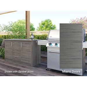 Miami Weatherwood 14-Piece 55.25 in. x 34.5 in. x 25.5 in. Outdoor Kitchen Cabinet Island Set