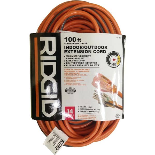 Photo 1 of 100 ft. 14/3 Extension Cord, Orange and Gray