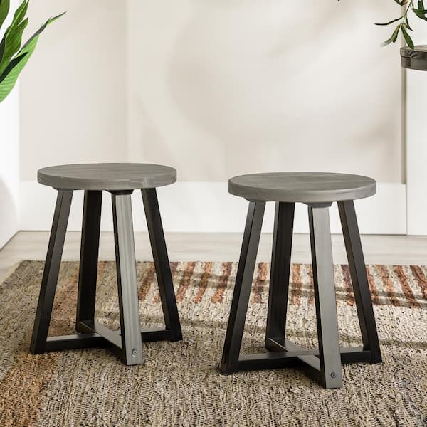Welwick Designs 18 in. Grey/Black Backless Solid Wood Frame Rustic Dining Stool, Set of 2