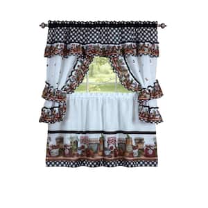Mason Jars Black/White Polyester Light Filtering Rod Pocket Cottage Curtain Set 57 in. W x 24 in. L