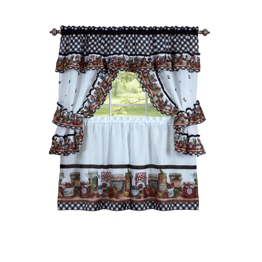 Black and White Gingham Mason Jars Cotton Polyester Tier Curtain Set