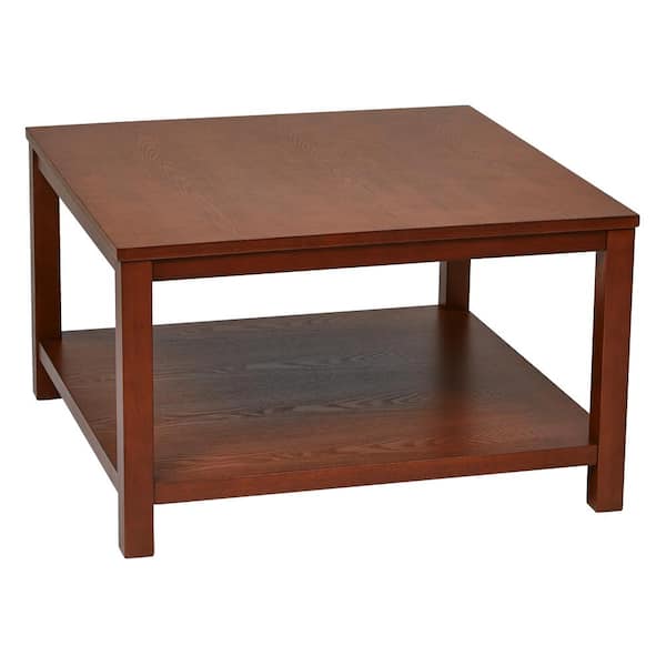 Office Star Products Merge 31 In Cherry Medium Square Wood Coffee Table With Shelf Mrg12sr1 Chy The Home Depot