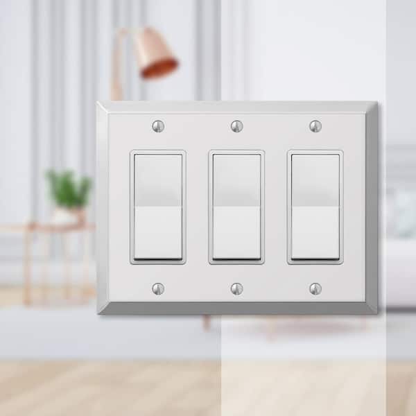 Metallic 3 Gang Rocker Steel Wall Plate - Polished Chrome