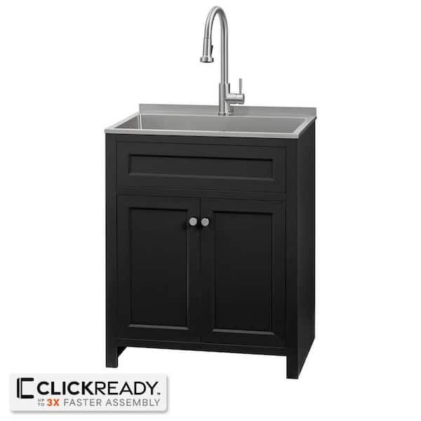 28 in. W Drop-In Laundry Sink with Faucet and Ready to Assemble Cabinet with CLICKREADY Technology in Black