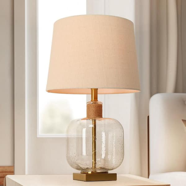 LNC Modern 24 in. Brass Seeded Glass Living Room Table Lamp Classic Metal Bedside Lamp with Hemp Rope Beige Fabric Shade LA6RI7F5015B8C The Home Depot