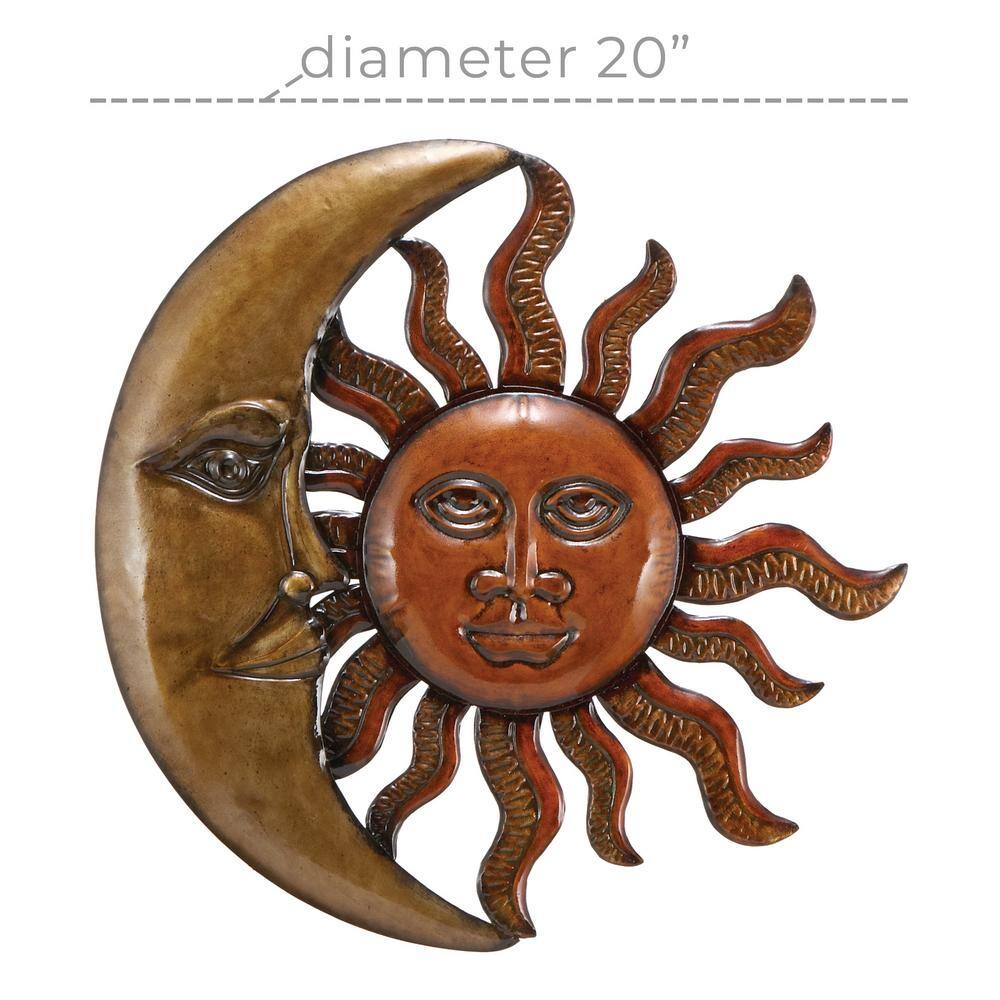 Red Metal Sun and Moon Indoor Outdoor Wall Decor