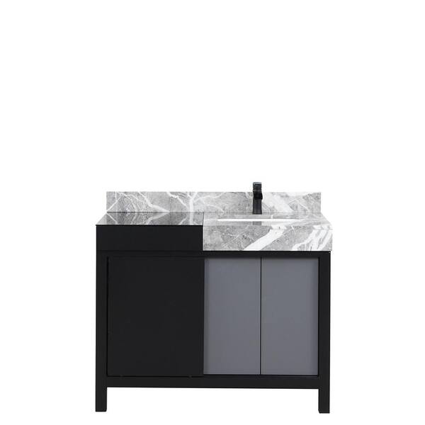 Zilara 42 in W x 22 in D Black and Grey Bath Vanity, Castle Grey Marble Top and Matte Black Faucet Set