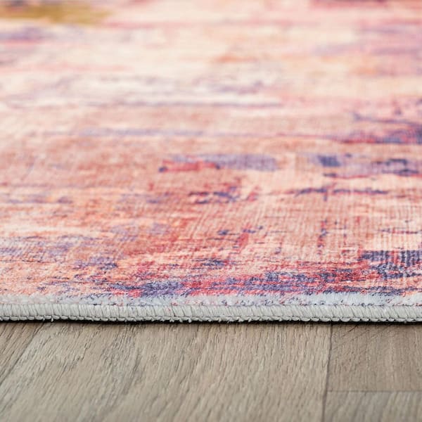 Contemporary Distressed Abstract Washable Non Slip Multi 8' x 10' Area Rug