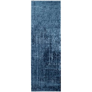 Retro Light Blue/Blue 2 ft. x 13 ft. Distressed Floral Runner Rug