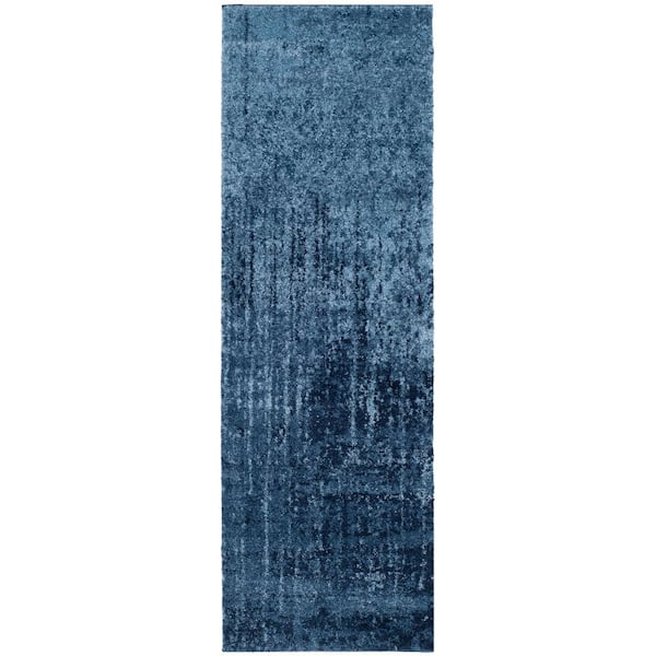 SAFAVIEH Retro Light Blue/Blue 2 ft. x 15 ft. Distressed Floral Runner Rug