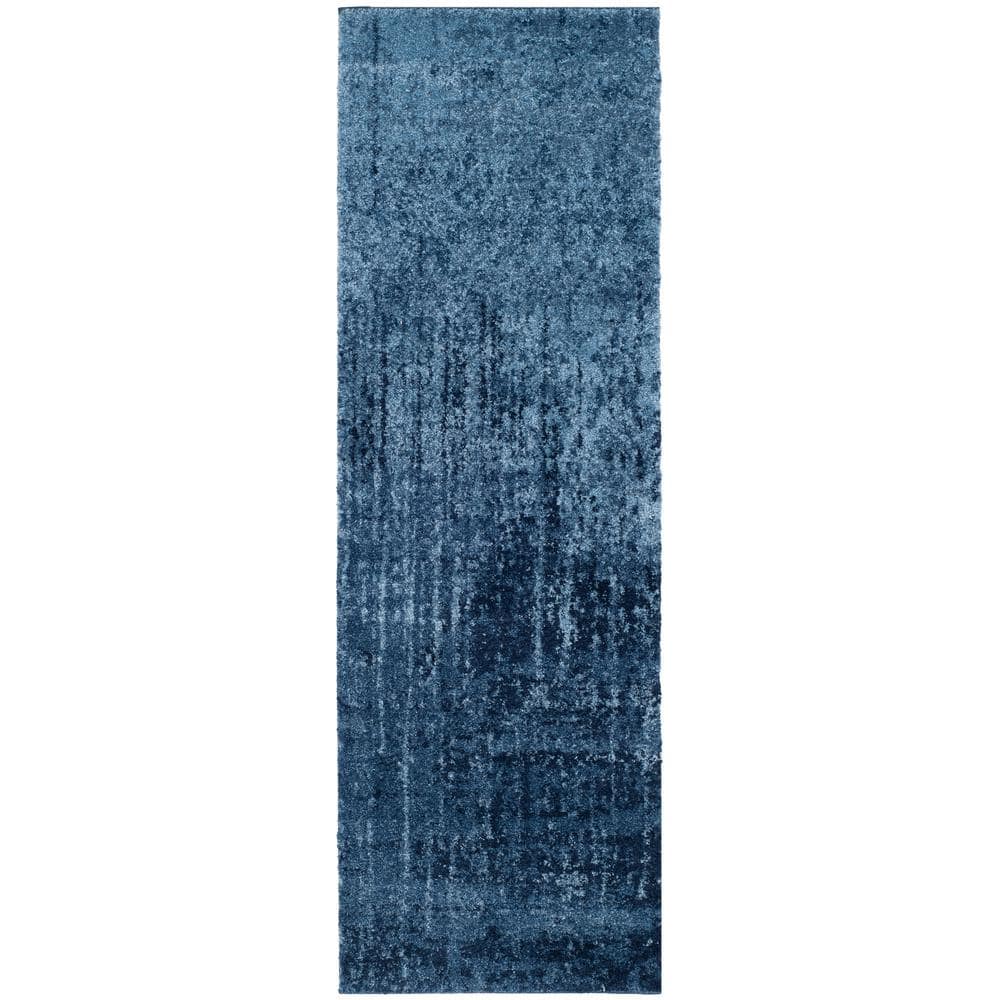 Retro Light Blue/Blue 6 ft. x 6 ft. Round Floral Distressed Area Rug