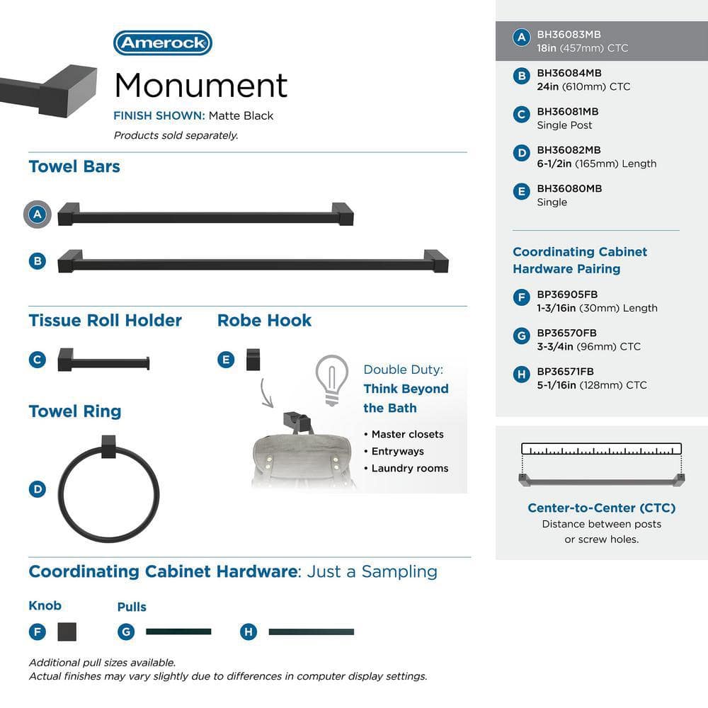 Monument 18 Inch Matte Black Wall Mounted Towel Bar