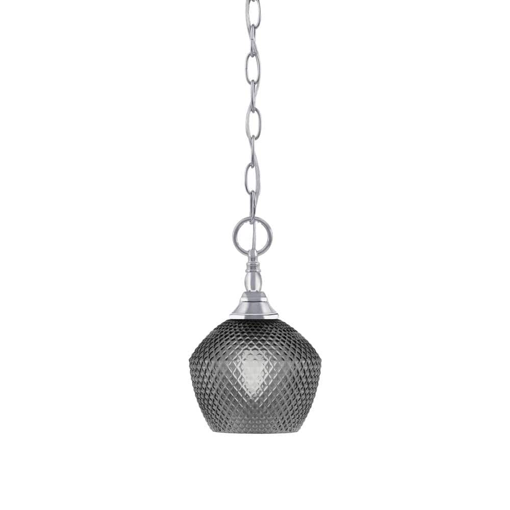 Elva 100-Watt 1-Light Chrome Shaded Pendant Light with 6 in. Smoke Glass Sh