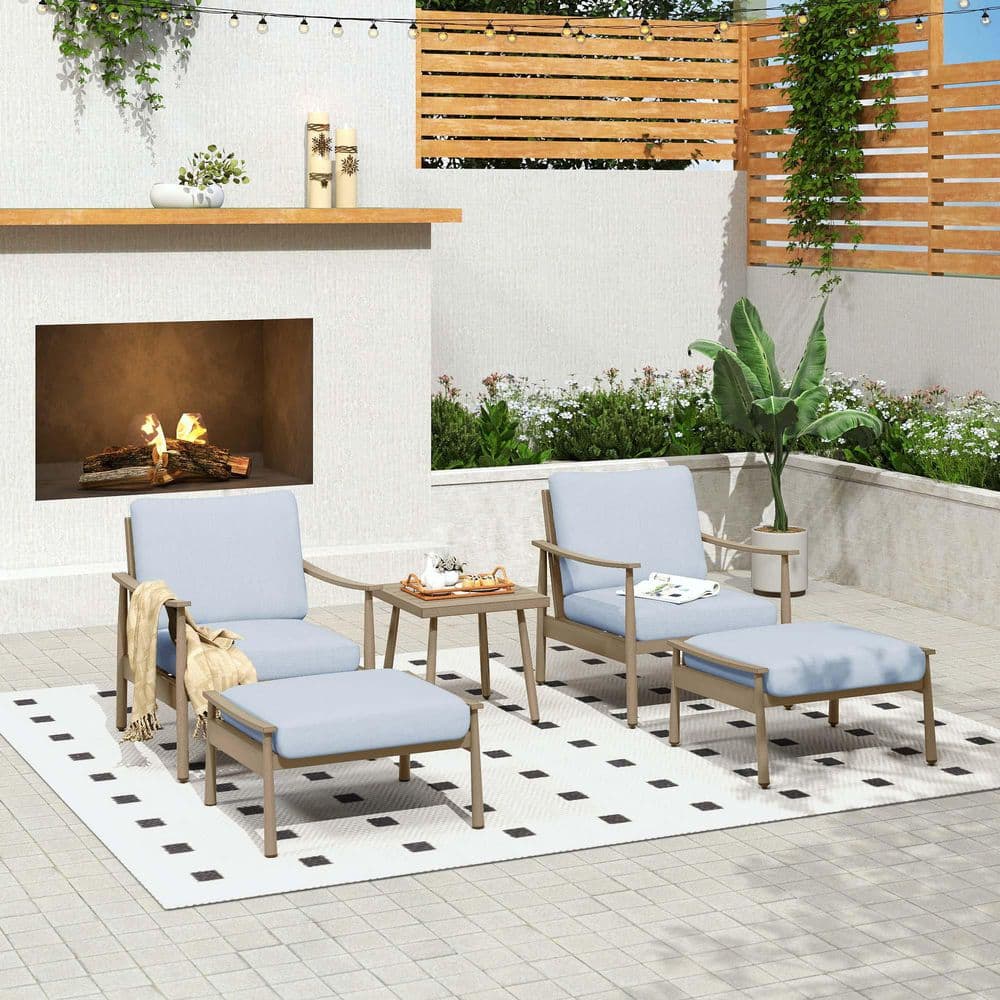 Sunset Retreat 5-Piece Blue Aluminum Patio Conversation Set with 2-Webbing Chairs, 2 Ottomans and End Table price history on PriceWatchPro