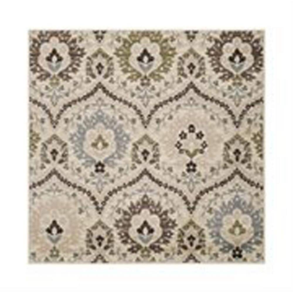 Ivory and Multicolor Floral Synthetic Square Area Rug