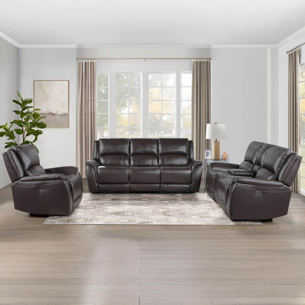 Steve Silver Alexandria 3 Piece Brown Reclining Leather Room Set