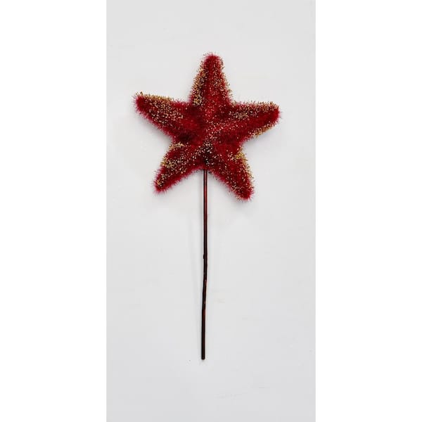 Unbranded 5 in. Ornament Star on 6 in. Pick, Burgundy (Set of 3)
