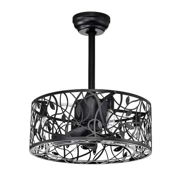 Unbranded 18 in. Smart Indoor Black Ceiling Fan with Remote Control and 5 ABS Blade Caged Reversible DC Motor 3 Speeds Fan Lights