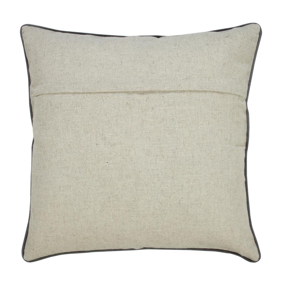 Beige and Blue Embroidered Botanical Bird 20" Square Pillow
