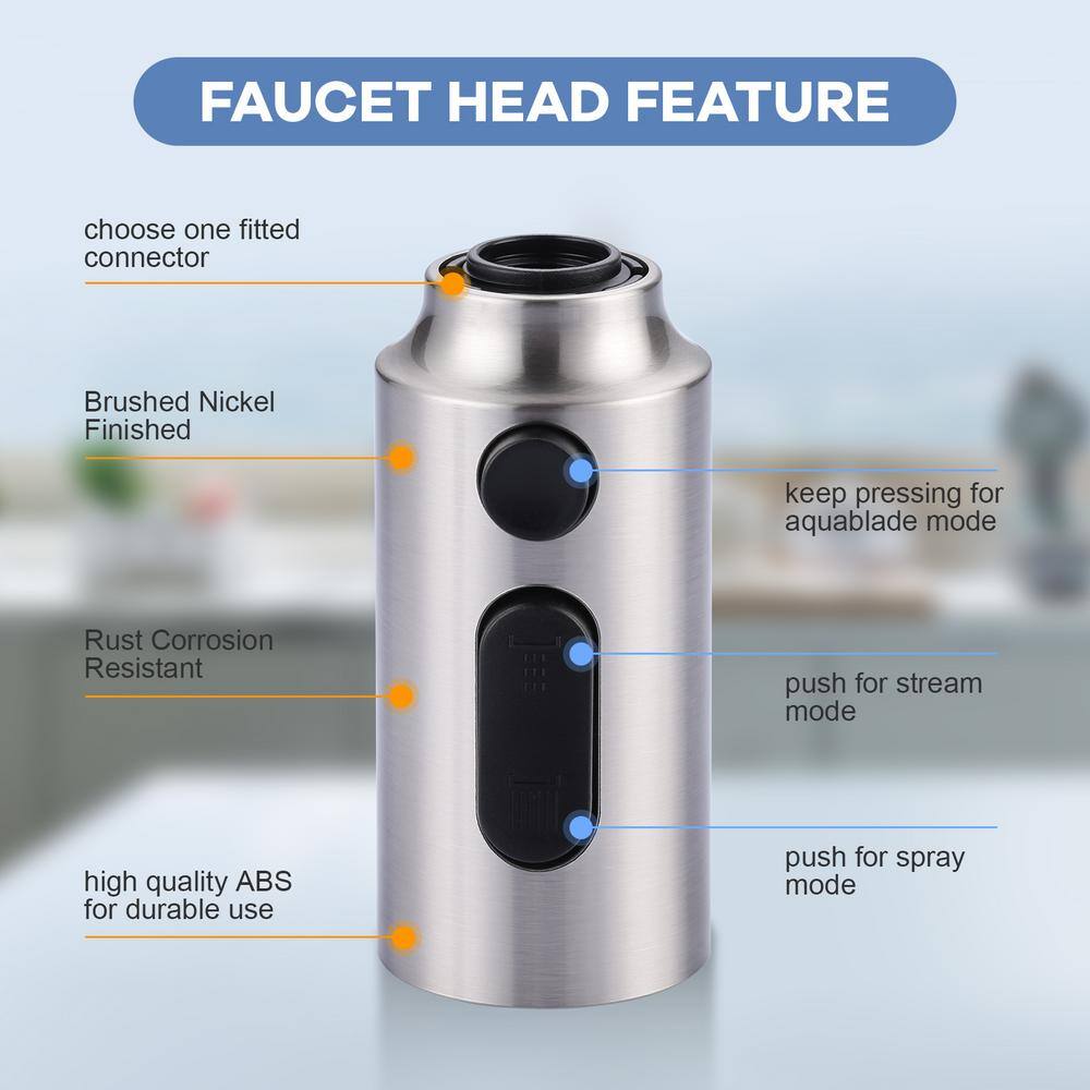 Brushed Nickel 3-Function Kitchen Faucet Spray Head with 9 Adapters