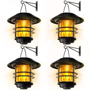 Black Waterproof Glass Solar Hanging Lantern Light for Front Porch, Patio and Yard (4-Pack)