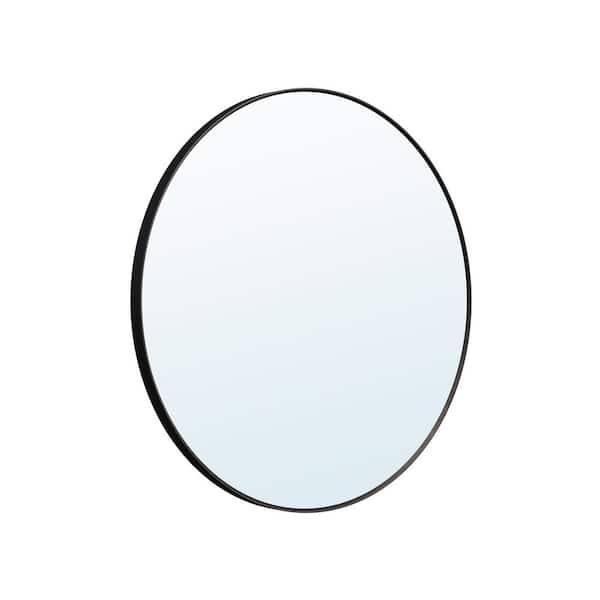 FORCLOVER 36 in. W x 36 in. H Round Aluminum Framed Wall Bathroom Vanity Mirror in Black