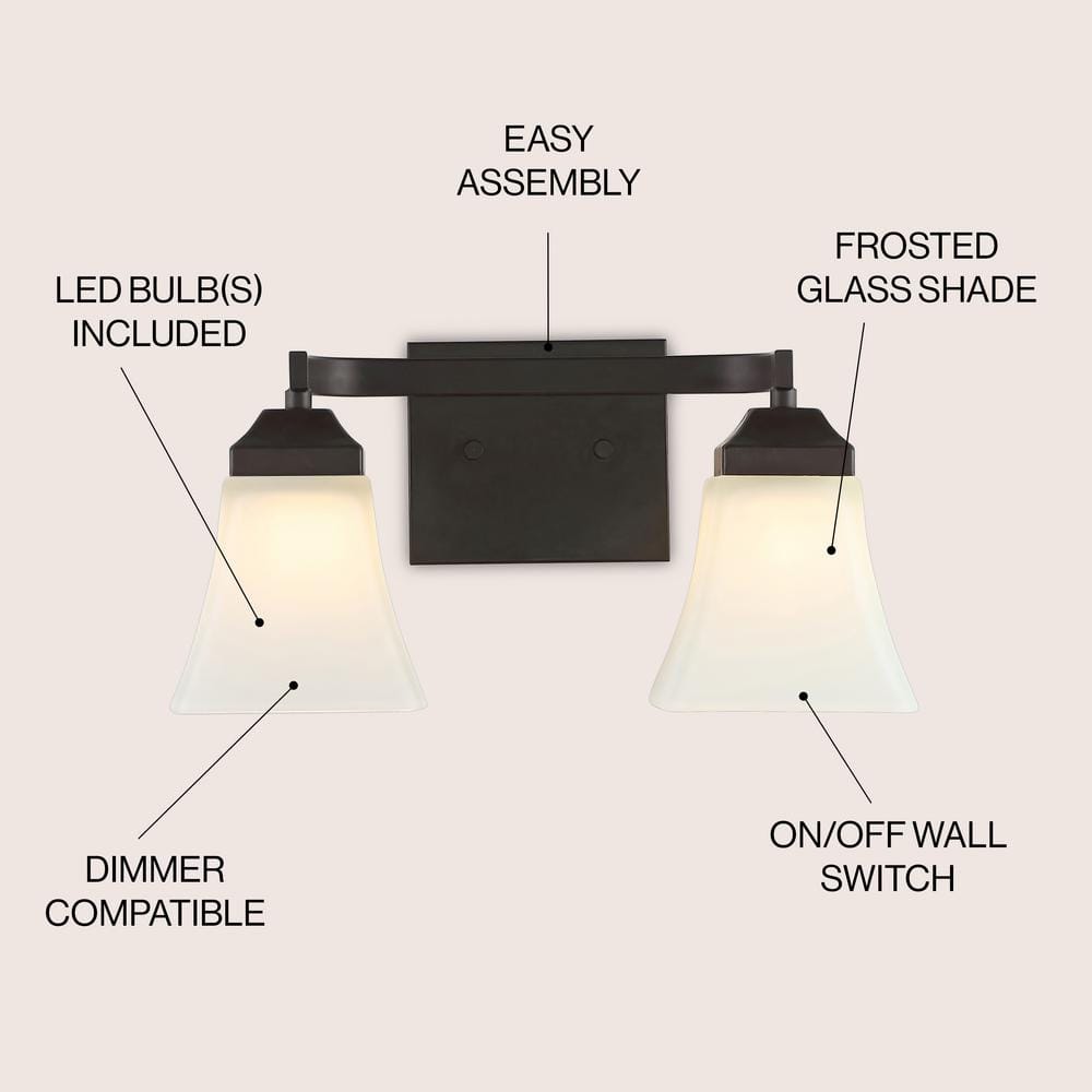 15" Black Iron and Frosted Glass Bathroom Vanity Light