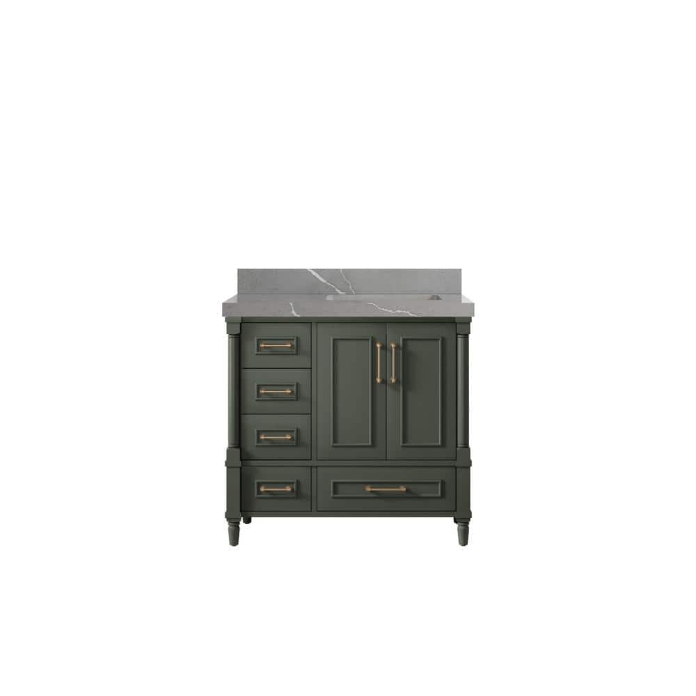 Hudson 36 in. W x 22 in. D x 36 in. H Right Offset Sink Bath Vanity in Pewter Green with 2 in. Piatra Gray Quartz Top price history on PriceWatchPro