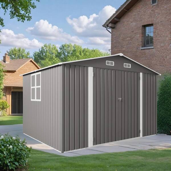 10 ft. W x 8 ft. D Metal Shed W/ Double Door, Outdoor Storage Shed, Garden Shed Tool House with Sloping Roof 80 sq. ft.