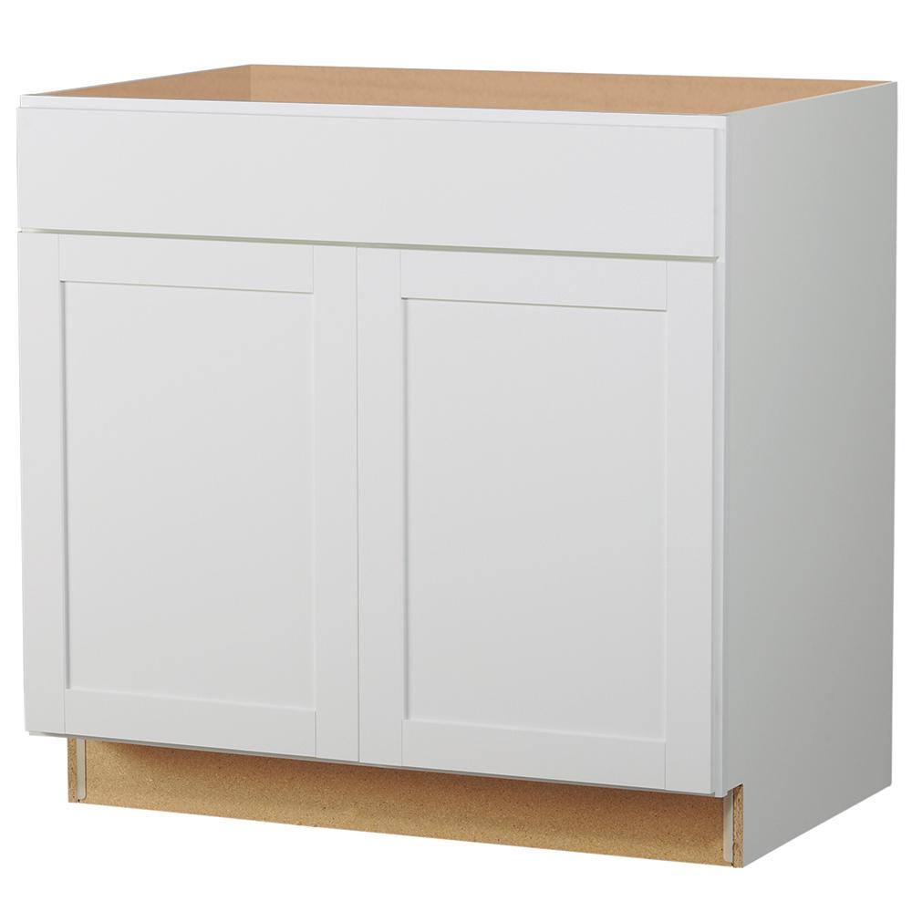 Hampton Bay Westfield Feather White Shaker Stock Assembled Base Kitchen Cabinet (36 in. W x 23.75 in. D x 35 in. H)