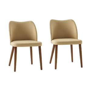 Eliseo Tan Modern Upholstered Dining Chair with Solid Wood Legs Set of 2