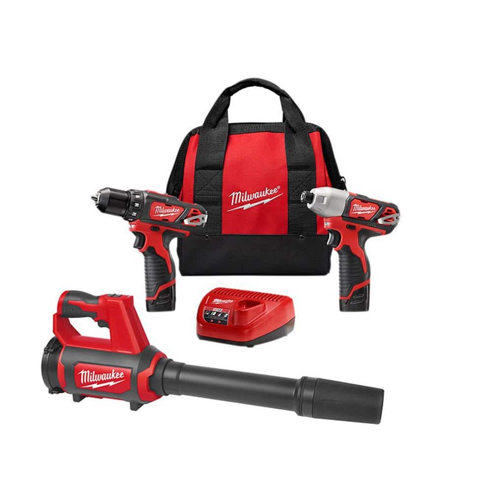 Milwaukee M12 12V Lithium-Ion Cordless Drill Driver/Impact Driver Combo Kit with Compact Spot Blower -  2494-22-0852