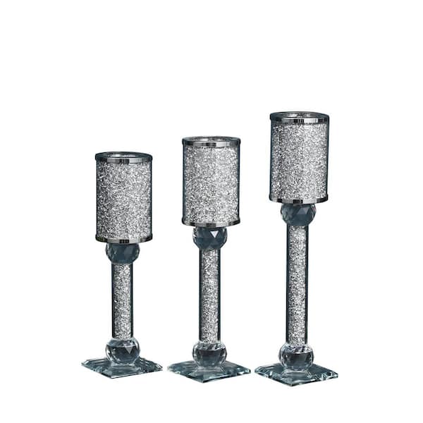 Unbranded New Seller Exquisite 3 Piece Silver Glass Candle Holder Set