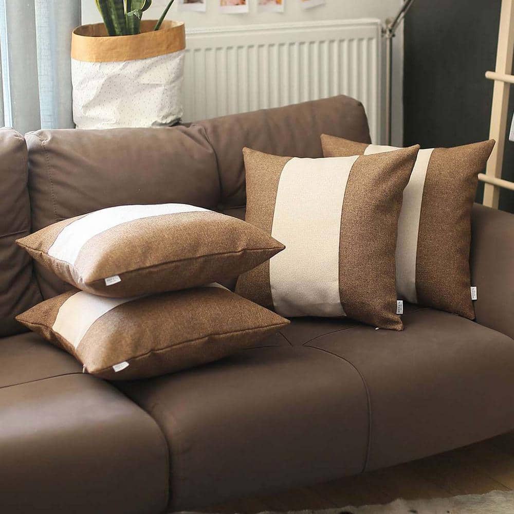 Brown and Ivory Polyester Euro Throw Pillow Covers Set of 4