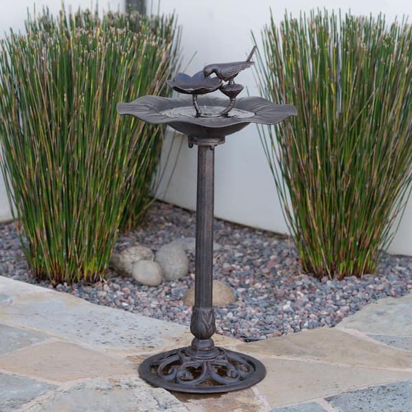 34.25 in. Outdoor Aluminum and Iron Top Bird Bath with Iron Base, Bronze