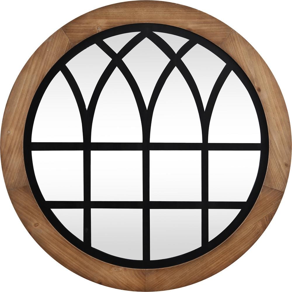 Covington Farmhouse 32'' Rustic Wood and Black Arch Wall Mirror