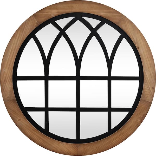 FirsTime & Co. Medium Round Rustic Brown Contemporary Mirror (30 in. H x 1.1 in. W)