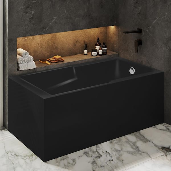Claire 60 in. x 32 in. Soaking Alcove Corner Apron Bathtub with Right Drain in Glossy Black