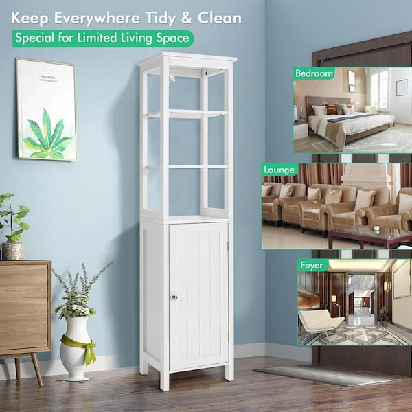 UBesGoo 64 Tall Storage Cabinet Bathroom Linen Closet Storage Tower  Cabinet Organizer with 2 Glass Doors Cabinets & Large Drawer for Kitchen  Living