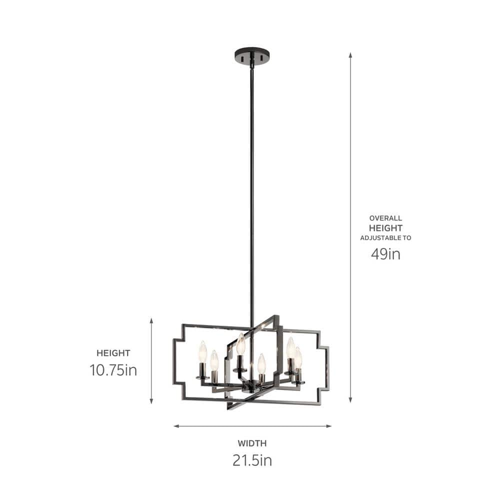 Midnight Chrome 6-Light Taper Candle Chandelier with Polished Nickel Accents