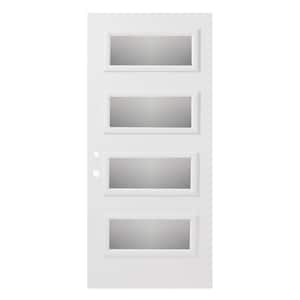 36 in. x 80 in. Lorraine Screen 4 Lite Painted White Right-Hand Inswing Steel Prehung Front Door