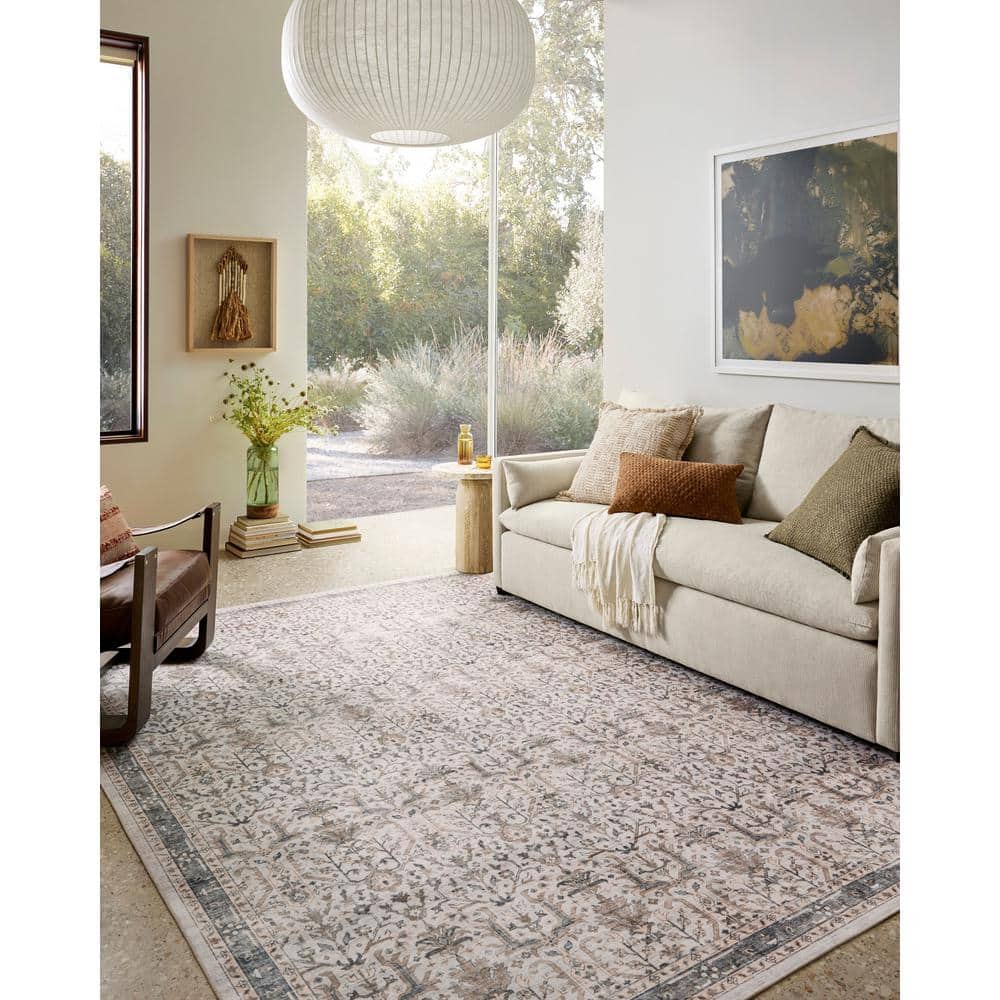 Ivory and Stone Washable Synthetic 5' x 7' Area Rug